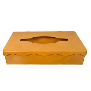 Vintage HYGIENE Tissue Box Cover Holder Orange Scalloped Lid Hinged Wall MCM